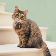 Photo of a kitten in front of a sage green wall