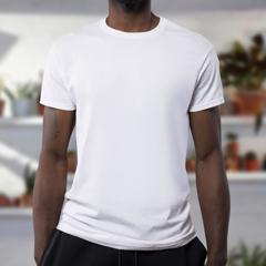 Man wearing a plain white t-shirt